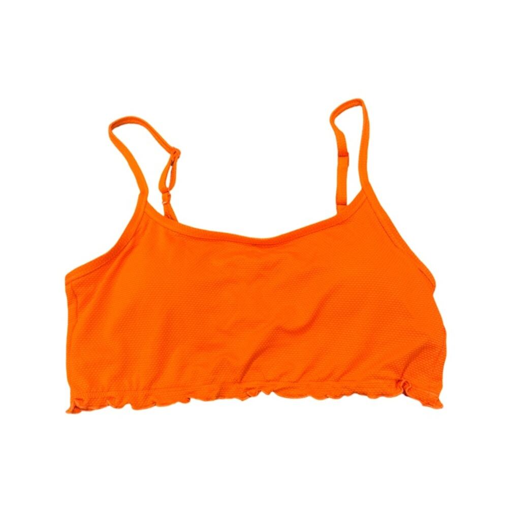 aerie Textured Ruffled Bikini Swim Top - Tangerine Size M
